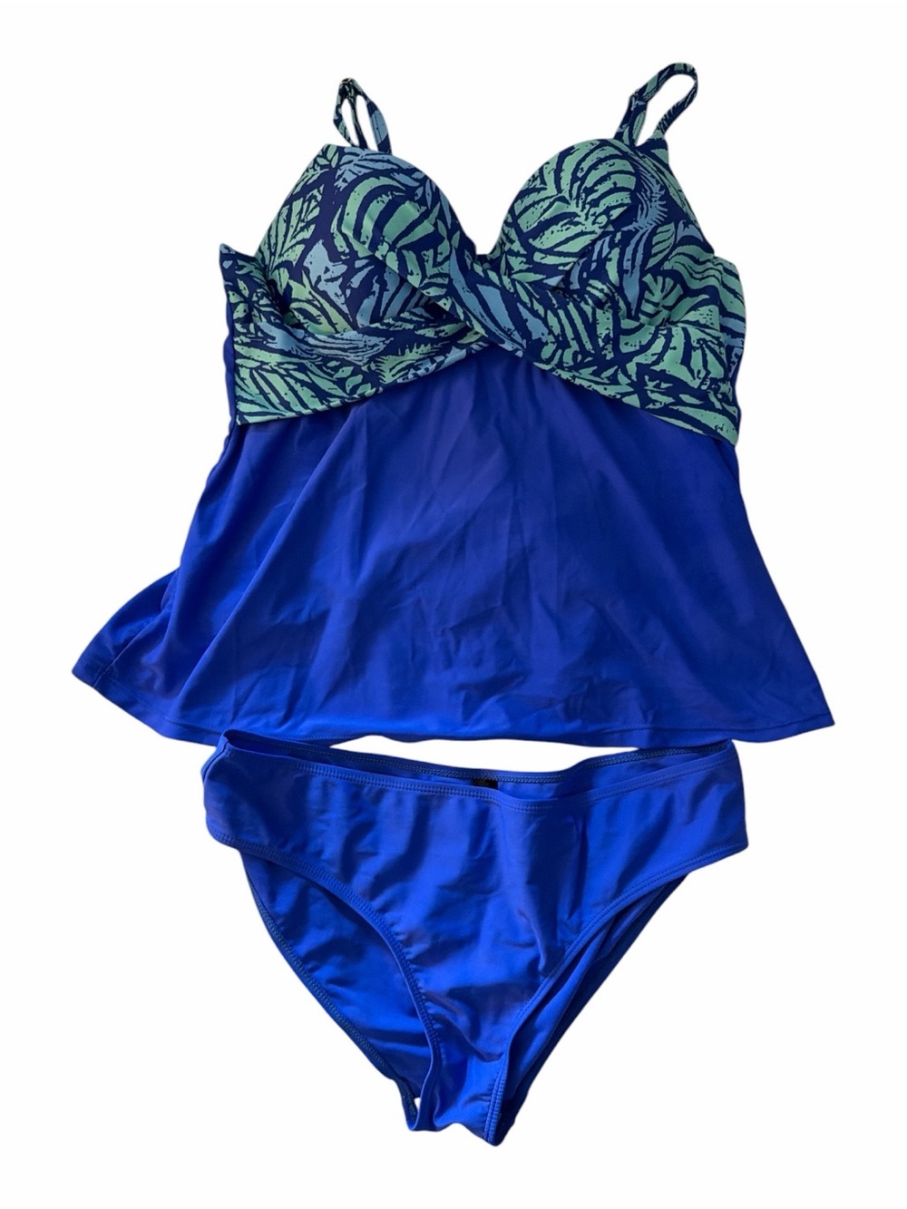 Blue Tankini Set Floral Top Bikini Swimsuit NWOT